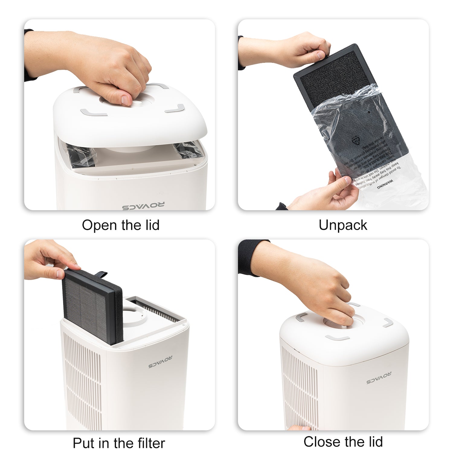 ROVACS Air Purifier RV220 Filter (2 pcs), captures 99.97% of particles with a diameter greater than or equal to 0.3 microns, High efficiency H13 particulate air filter and activated carbon sponge, lasts 3000 hours